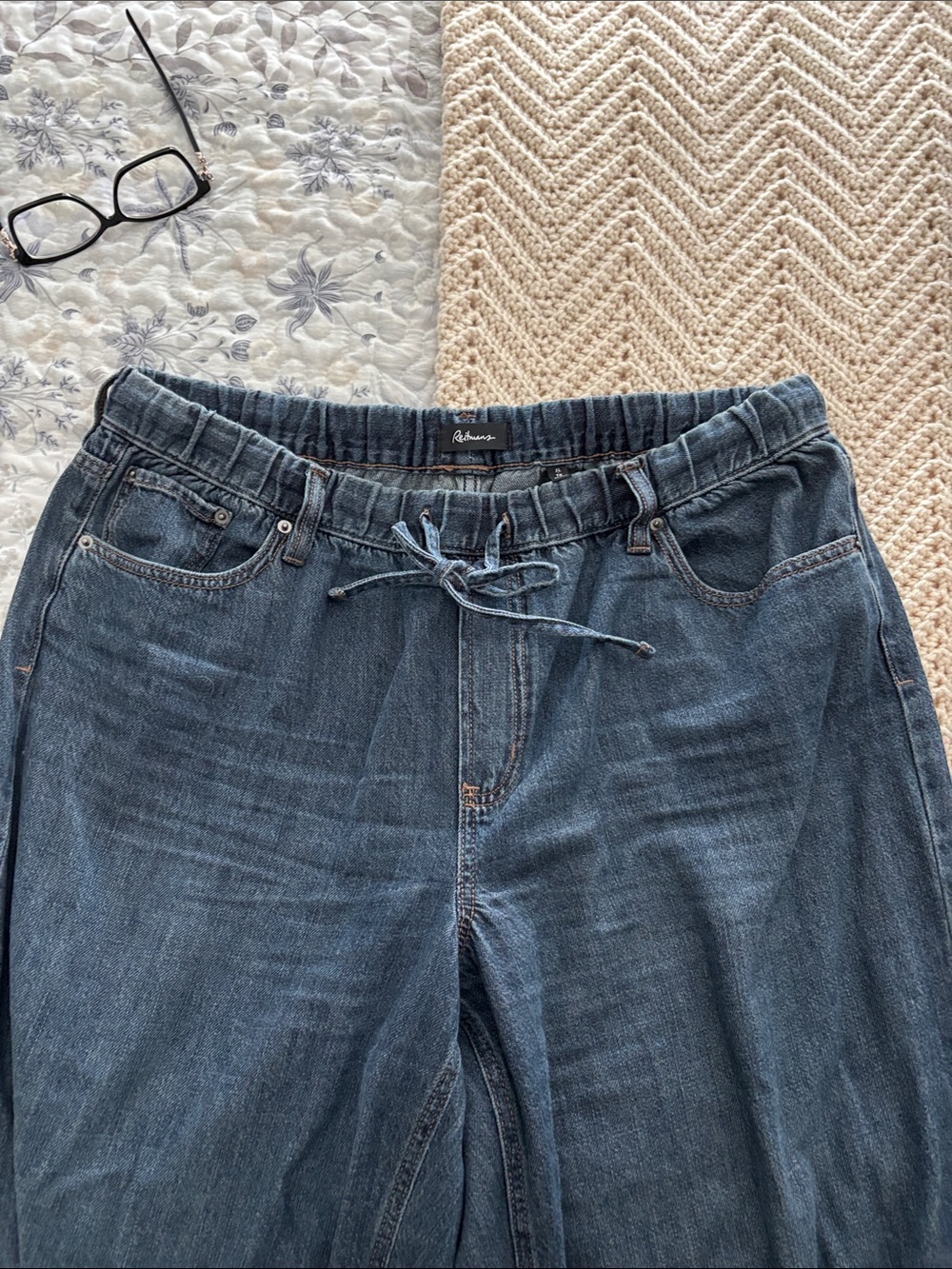 Reitmans Womens Blue Relaxed Drawstring Jeans Wide Leg